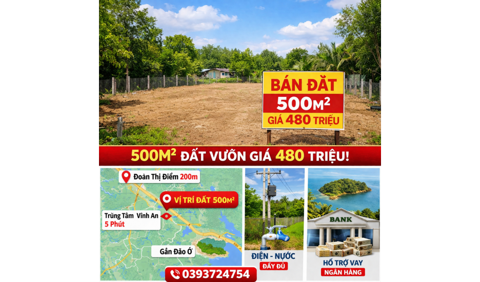 BÁN ĐẤT VĨNH AN – 500m² CHỈ 480TR